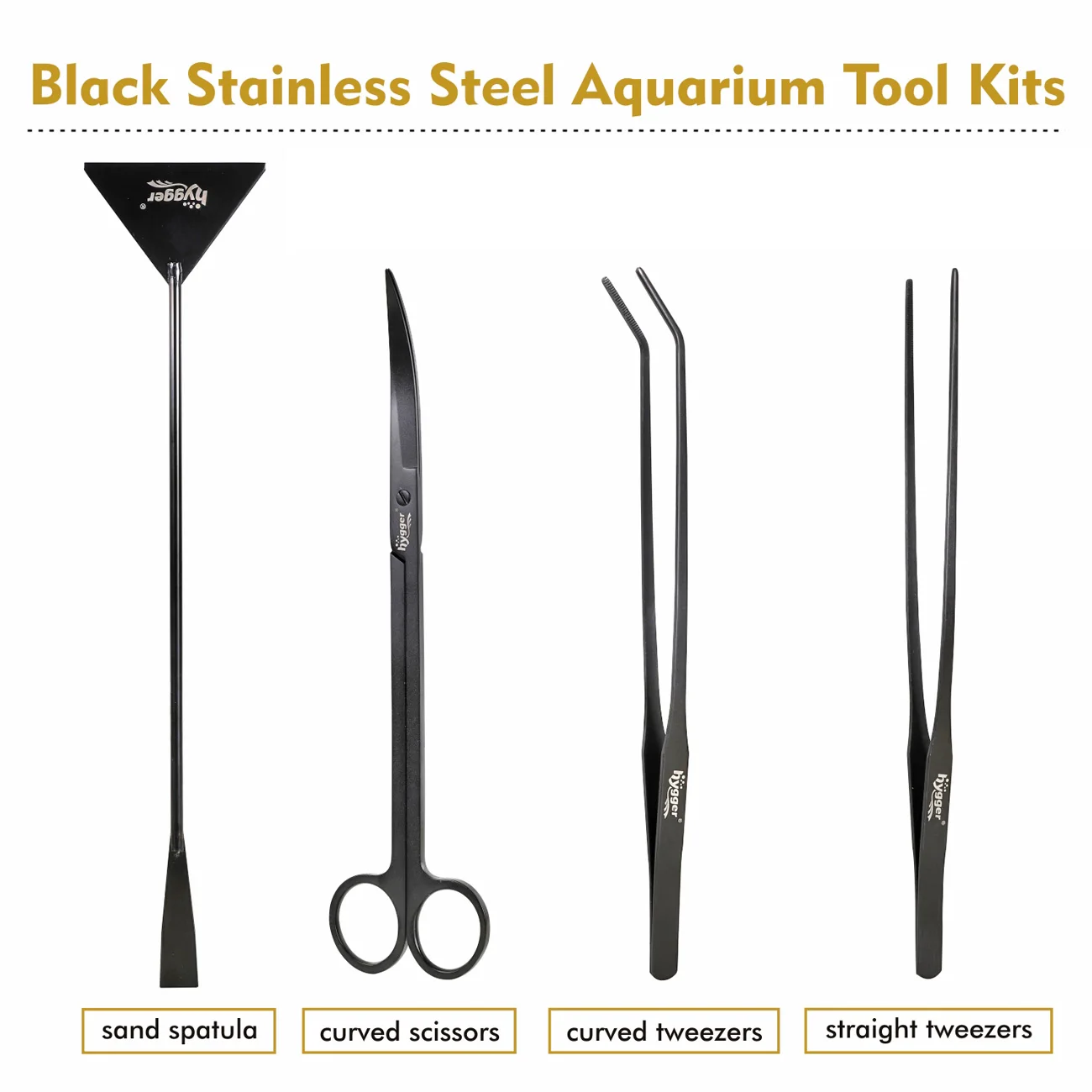 hygger Long Stainless Steel Premium Aquarium Tools, 4 PCS Aquatic Plant Tweezers Scissors Spatula Kits with 1 Cleaning Cloth