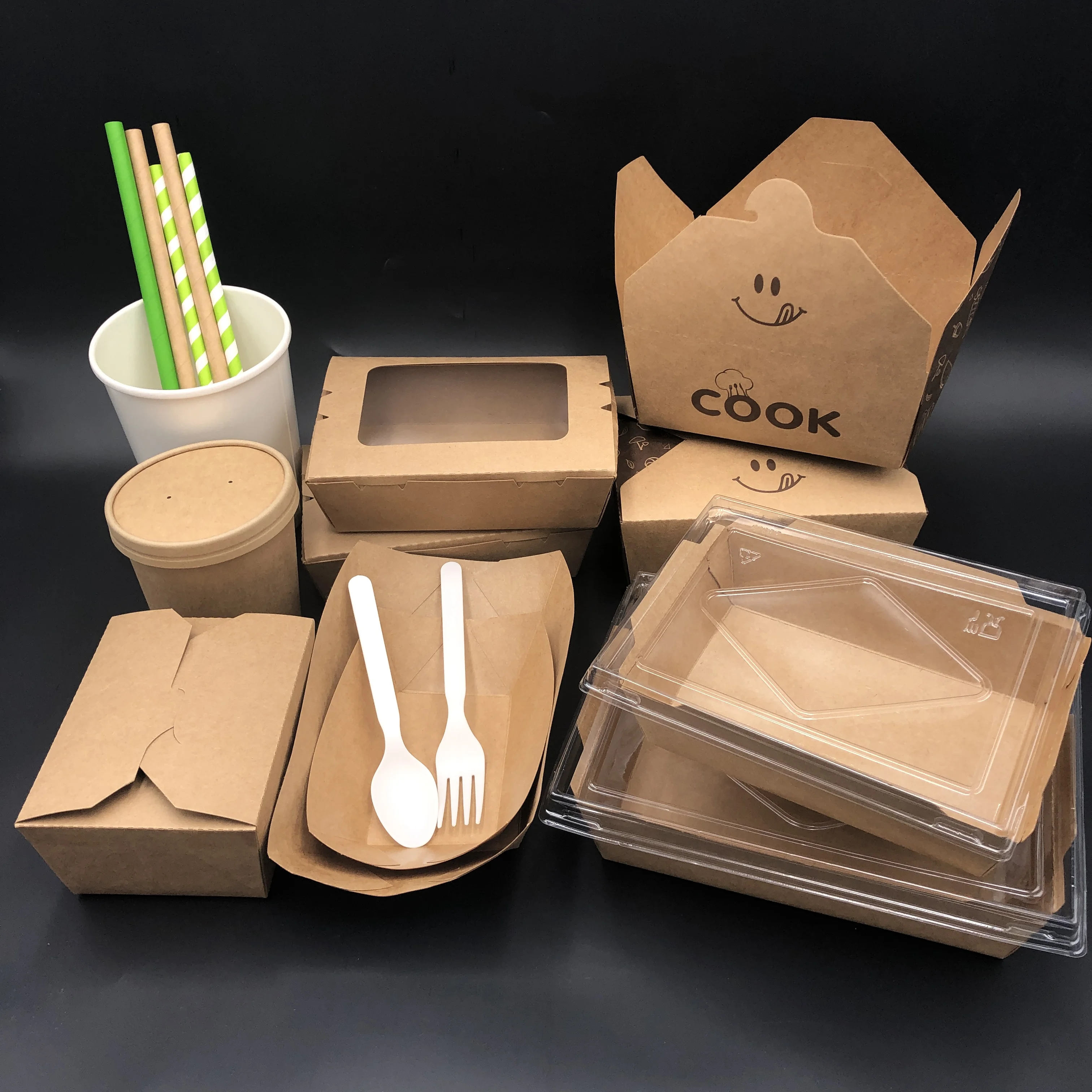 Custom Biodegradable Paper Food Container Packaging Salad Take Out
