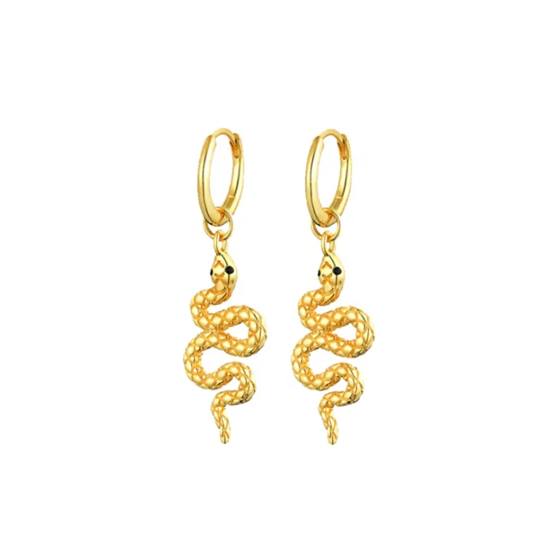 

KSRA Factory 925 Sterling Silver Jewelry Black CZ Stone Snake Hoop Huggie Earrings For Women, Gold and silver