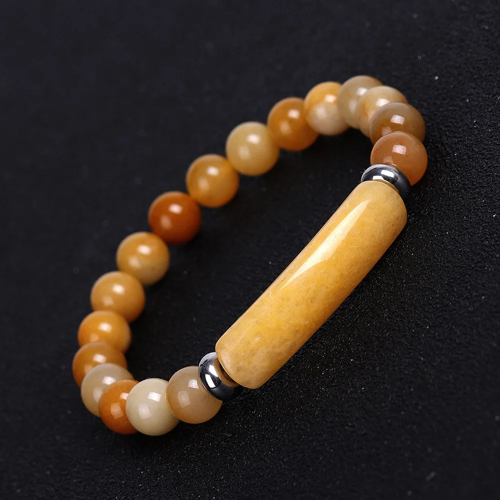 

Natural original gemstone semi Old topaz jade bead bracelet Elastic Beaded stone Yellow jade bracelet for women men, As is or customized