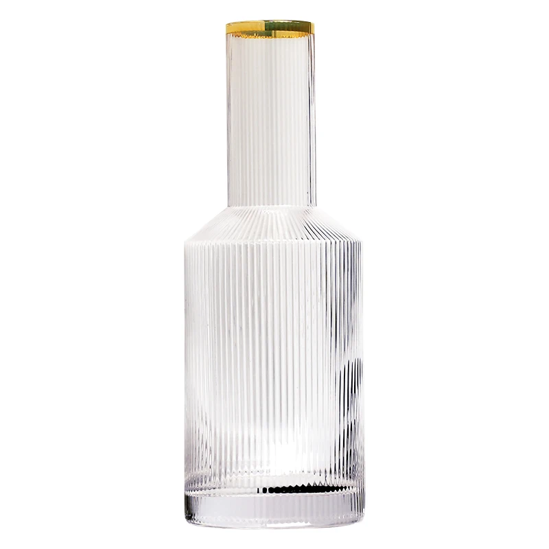 

Wholesale modern vertical pattern mini gold ring small mouth glass flower vase