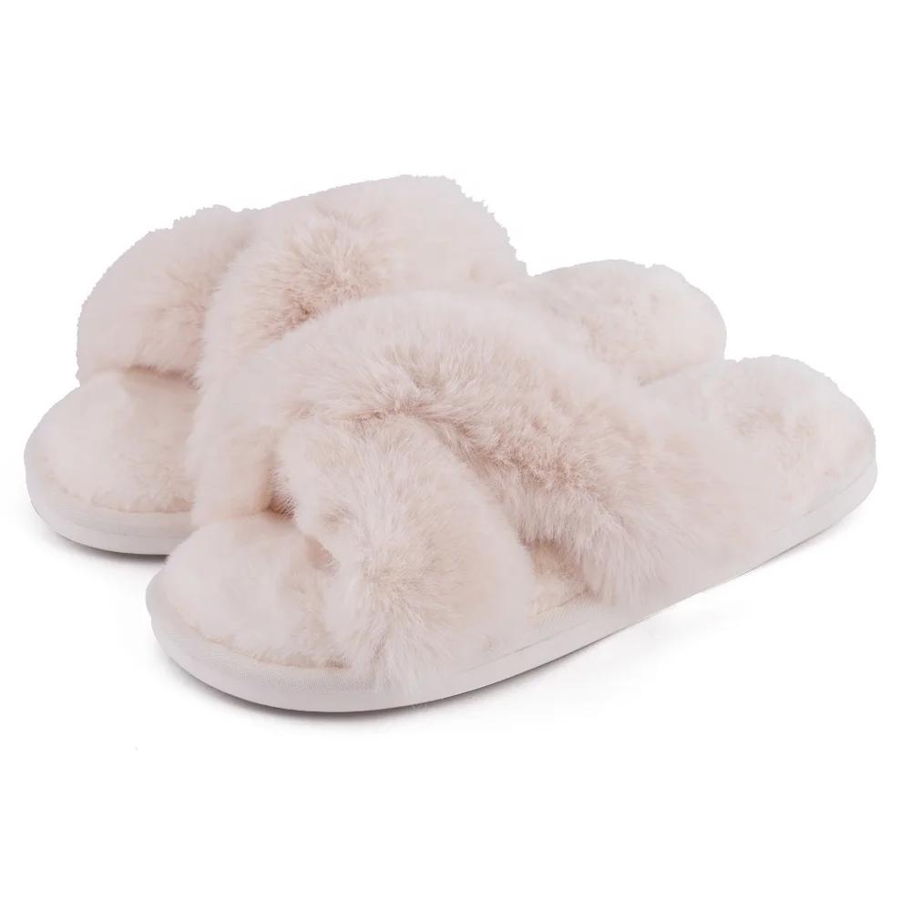 

Women's Cross Band Soft Plush Fleece House Indoor or Outdoor Slippers