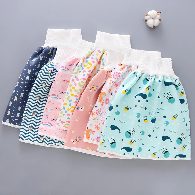 

Comfy Reusable Children's Shorts 2 In 1 Cloth Washable Waterproof Baby Diaper Skirt, Colorful