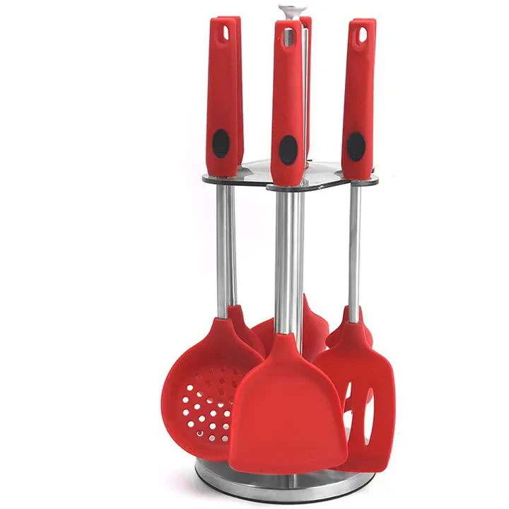 

Silicone 6Pcs Cooking Stainless Steel Kitchen Utensils Tube Handle Kitchen Non-Stick Pot Shovel