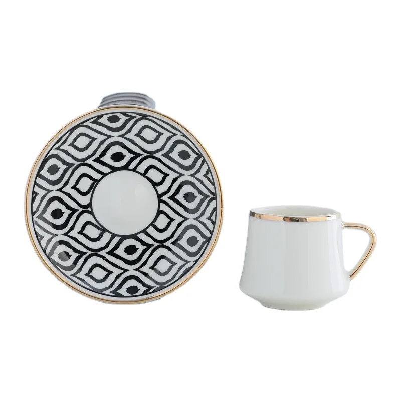 

Turkish eye printed coffee tea cups set saucer white and golden line