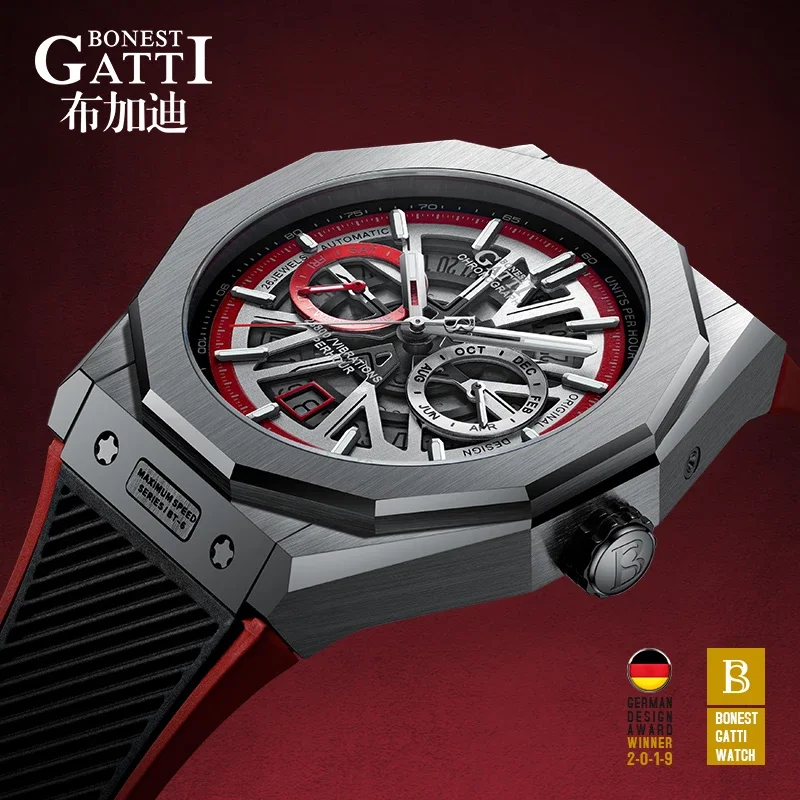 

2020 New GATTI Super luxury high-quality stainless steel fully mechanical skeleton movement led wristwatches for men