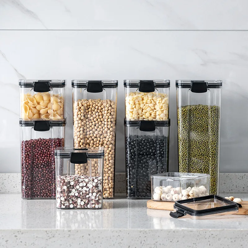 

Kitchen Plastic PET Airtight Food Storage Container Cereal Grain Rice Dispenser Storage Box, Transparent