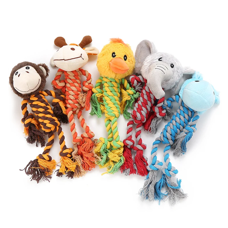 

Cotton Rope chewing plush Pets toy Hippo giraffe monkey elephant duck wholesale Rope dog toy, Assorted