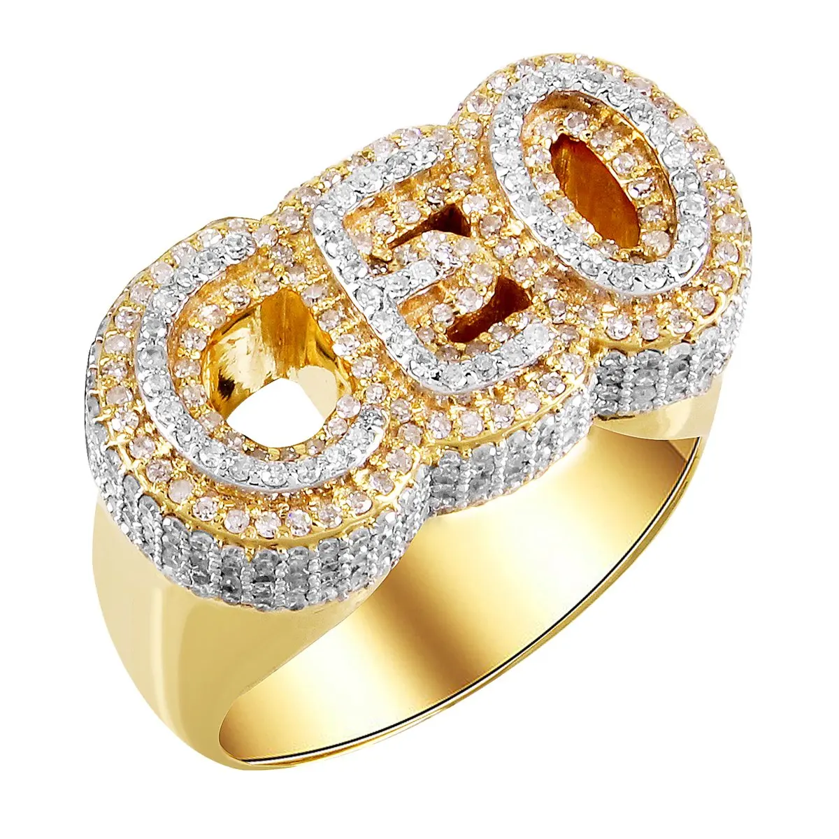 

18K gold plated hip hop bling jewelry cz gold silver CEO letter diamond men ring