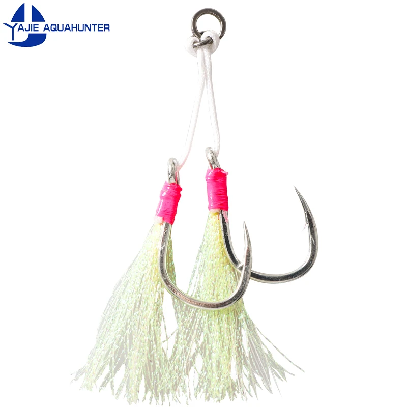 

BKK 8062 Saltwater Fishhooks Jigging Metal Sea Fishing Hook double assist hook with Luminous silk