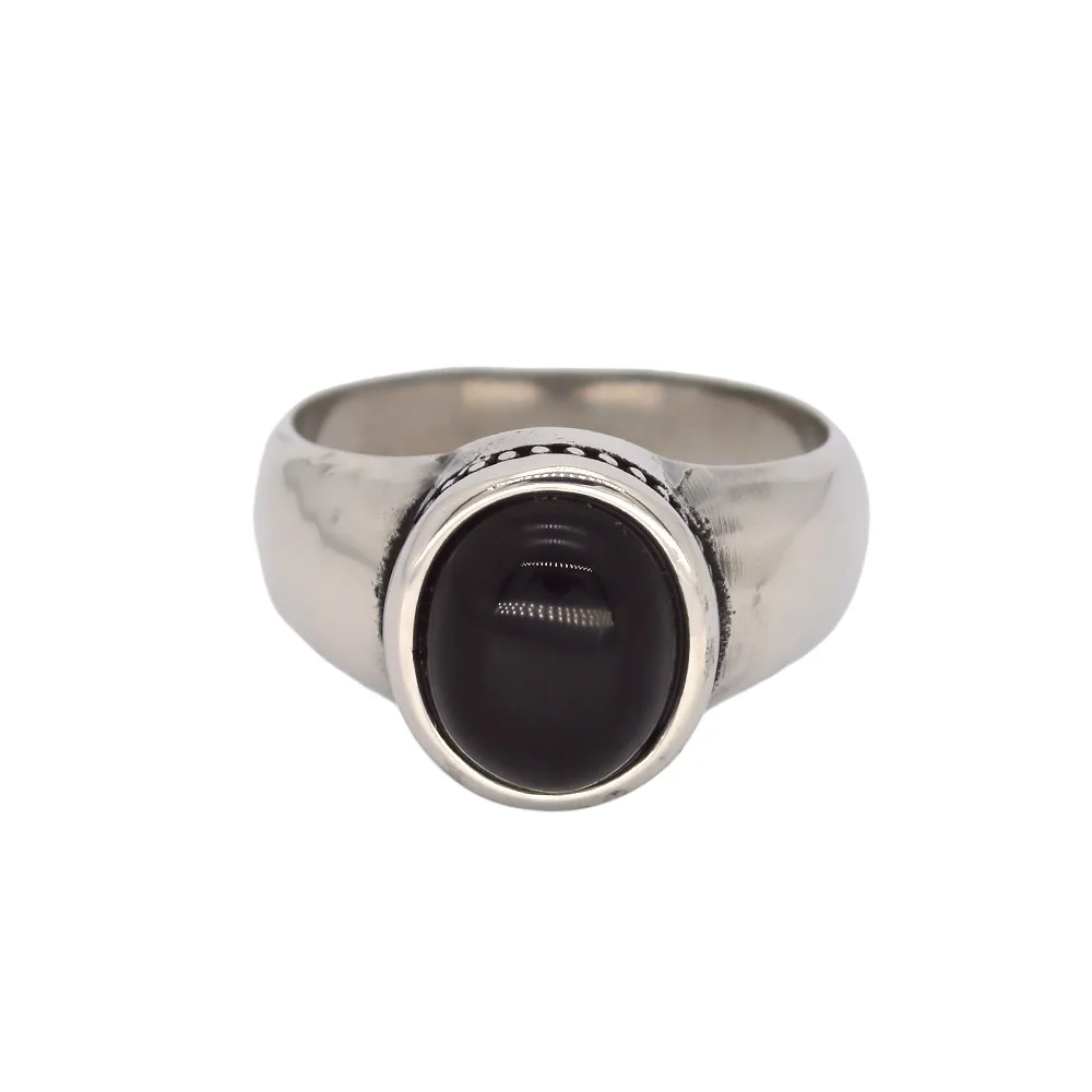 

Arab Men Ring With Black Stone Stainless Steel Silver Plate Black Rings For Men Natural Stone