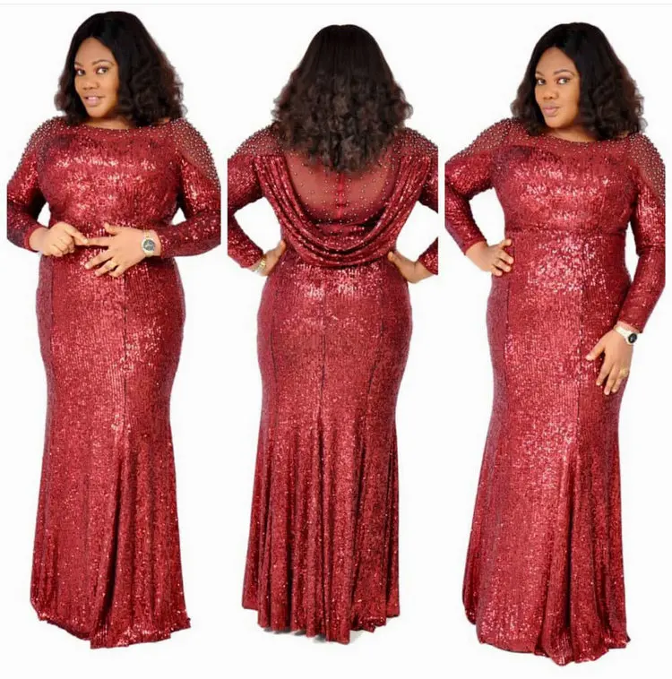 

Plus size beaded colorful sequined evening dress bridal plus size bride mom evening red wedding gowns bridal sequence gown