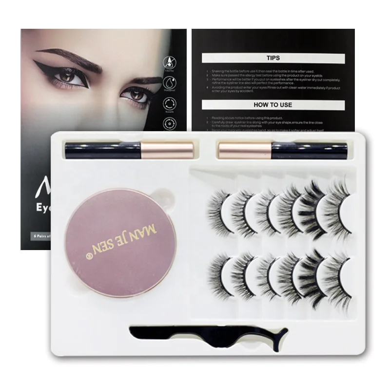 

New 6 pairs of mixed magnetic eyeliner set plus powder box 2 pairs of 3D false eyelashes glue-free self-adhesive eyeliner