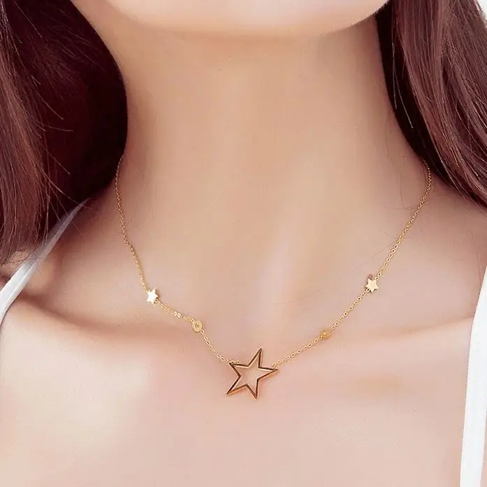 

Latest Fashion High Quality Stainless Steel Hollow Star Pendant Zircon Necklace