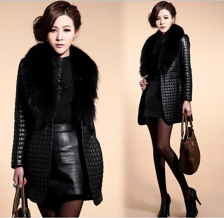 

Black Dropshipping Women Winter Faux Leather Fur Long Sleeve Coat Jacket Outerwear Long Overcoat 2020 New Warm Outwear Coats, Picture