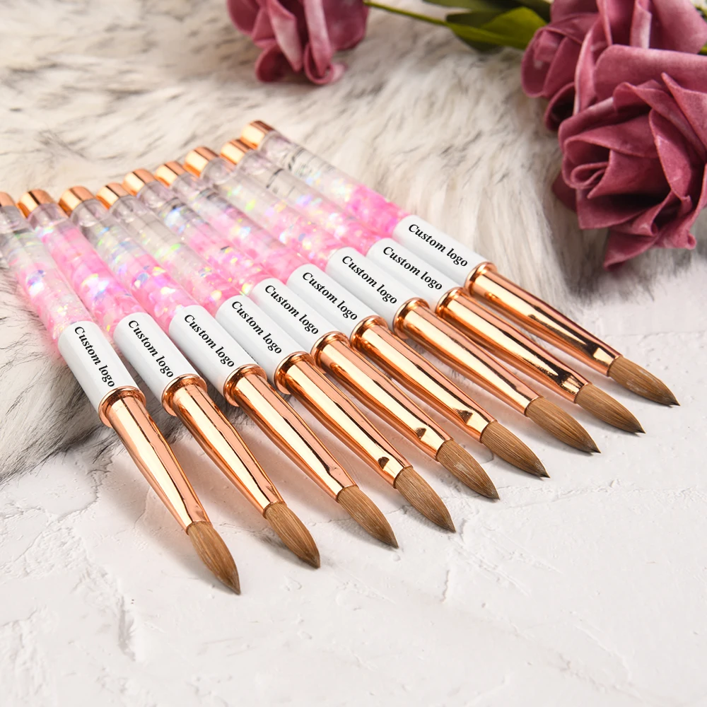 

2021 Fuumuui Custom Logo Acrylic Brush 100 Kolinsky Hair Metal Liquid Handle Brush pure kolinsky brush for #4-#14, Customized