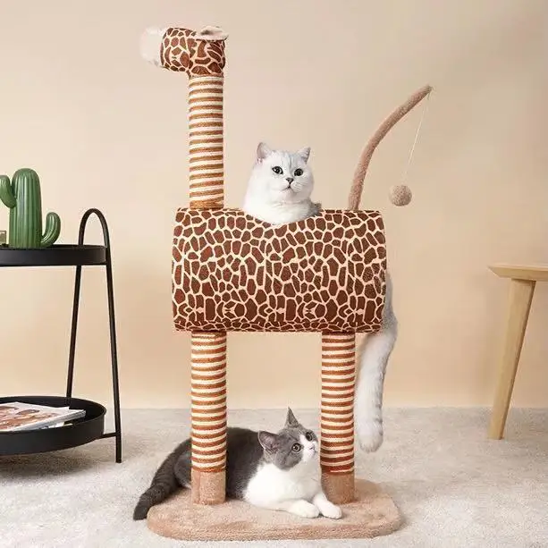 

Cat Climbing Frame Cat toy Giraffa Cat Tree with Tunnel, Brown