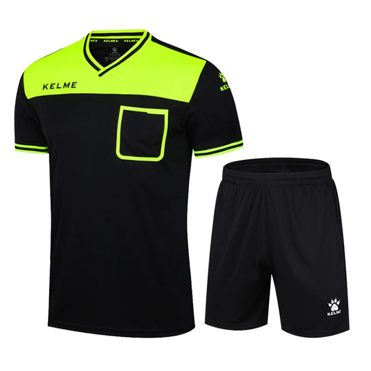 

KELME Men's Soccer Referee Jerseys Sets Men Professional Football Uniform Camisetas De Futbol Custom Jersey Tracksuit, Green,yellow