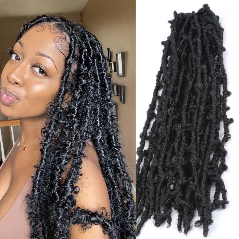 

African Butterfly Nu Loc Hair Extension 18" Distressed Fluffy Butterfly Braids Water Wave Crochet Braids Butterfly Locs