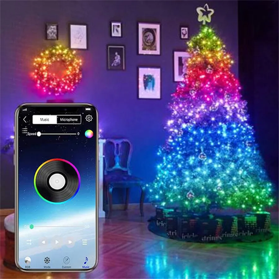 Christmas Tree Decoration LED String Light Smart Blue tooth Personalized RGB String Light Customized App Remote Control Light