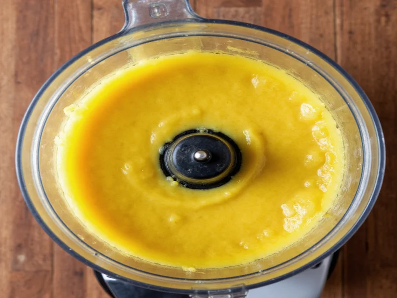 Homemade dijon mustard being blended in food processor