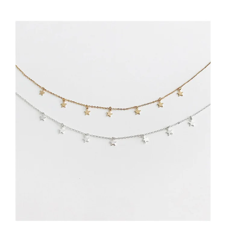 

Fashion Simplicity Korean style women sliver gold plated link chain star necklace, Gold/sliver