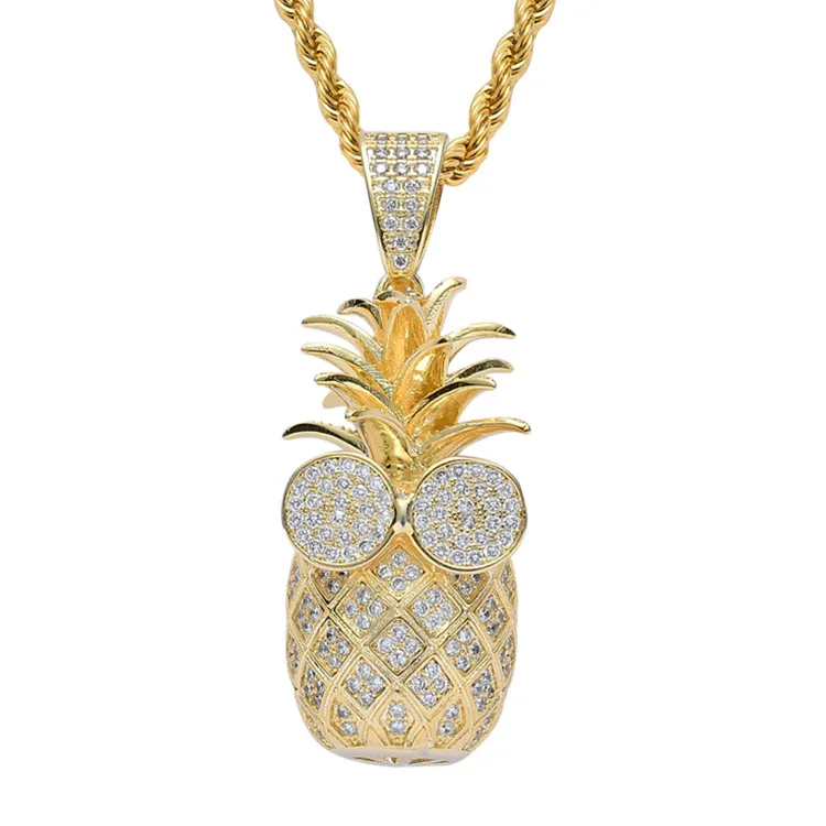 

Hip Hop Jewelry Pineapple Pendant 3D Three-dimensional Hip Hop Micro Zircon Necklace Hiphop Accessories