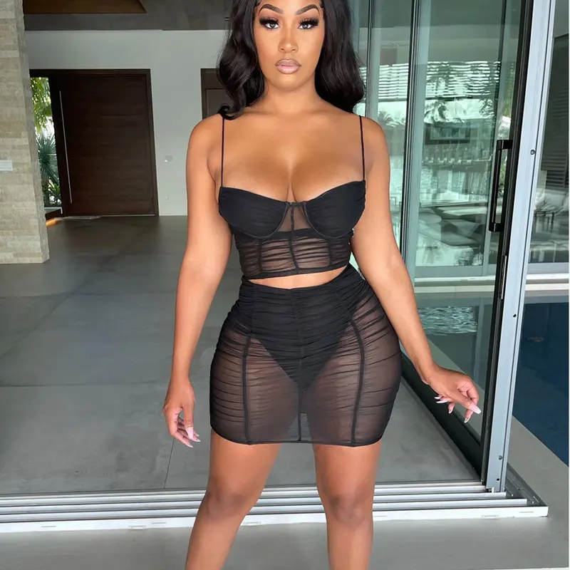 

FS4464A 2021 new trendy summer clothing women crop tops and skirt 2 Piece Set