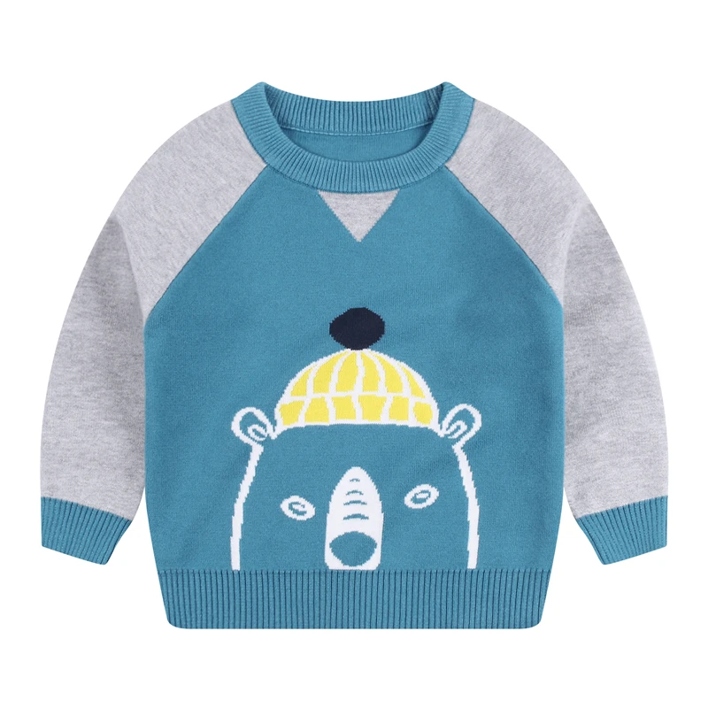 

Boy's round neck sweater autumn and winter children's double layer pullover sweater male baby cartoon kids christmas sweater, Dark blue,green