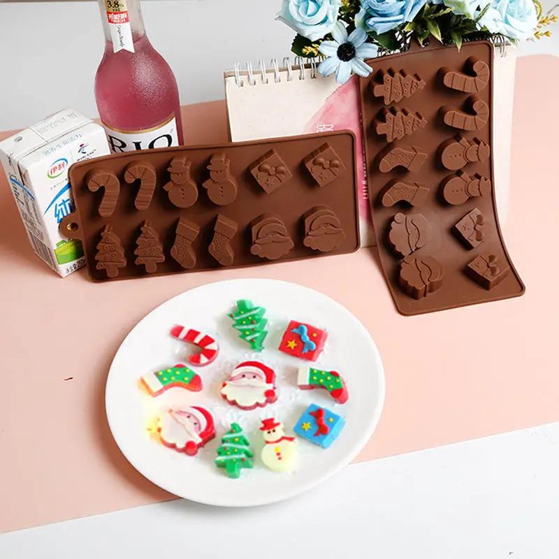 

12 Christmas series silicone chocolate ice tray cookie Santa head jelly pudding cake mold baking tools, As picture