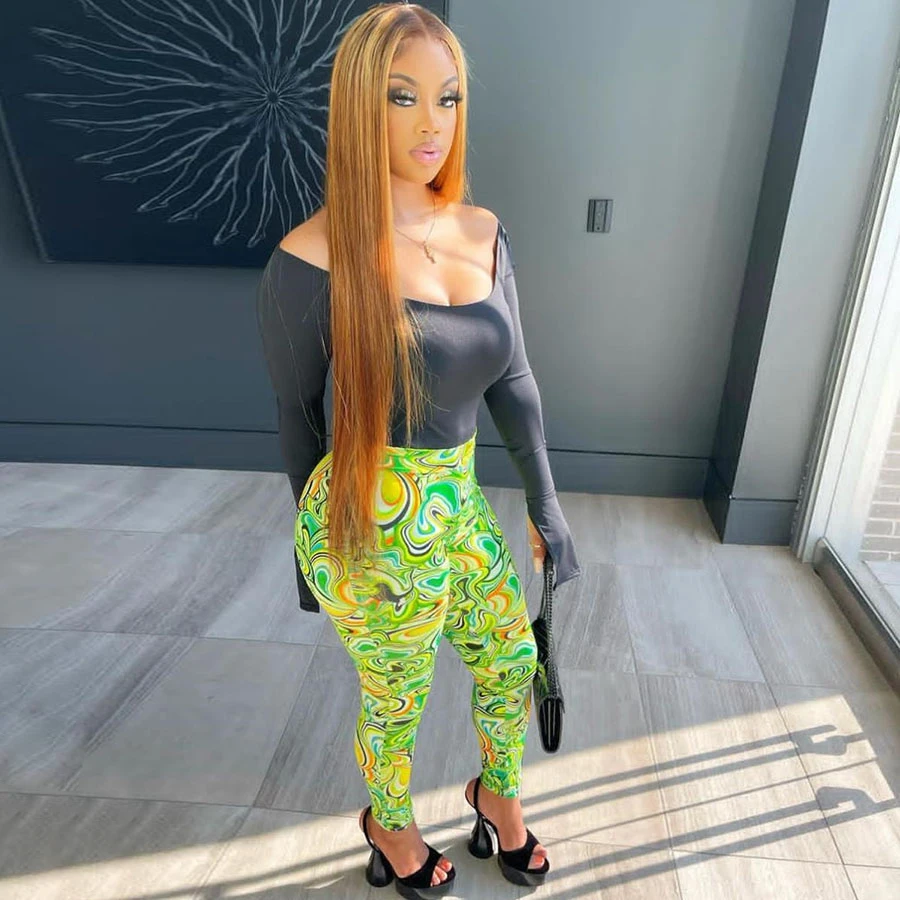 

Kliou K21P04037 Printed Skinny Legging Women Clothing Summer Women's Pants & Trousers