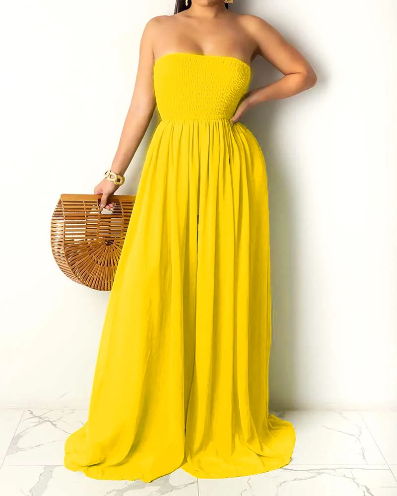 

sexy jumpsuit women Spring and summer new wrapped chest solid color pocket plus size wide-leg jumpsuit backless romper for women, Yellow green