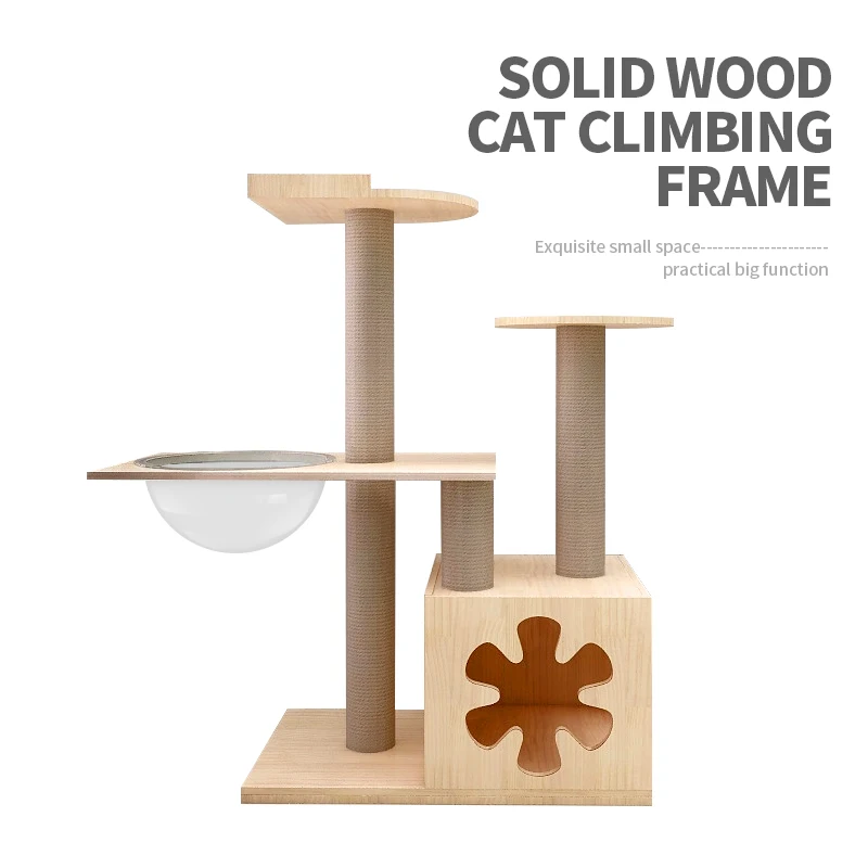 

Hot selling original luxury solid wood cat climbing small cat toys frame cat tree tower, Yellow