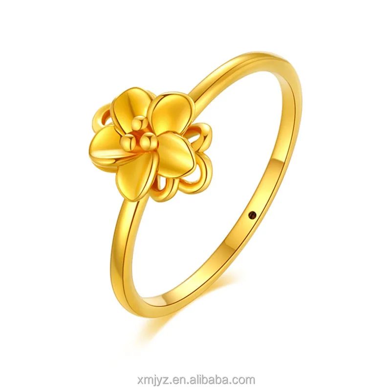 

Certified 24K Gold Flower Ring Au750 Gold Color Gold Small Flower Ring Women's Plain Ring To Send Couple Jewelry