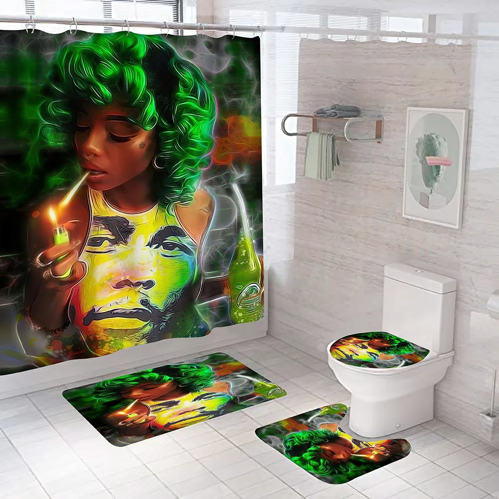 

African American Rapper bathroom rugs and mats sets with shower curtain African man