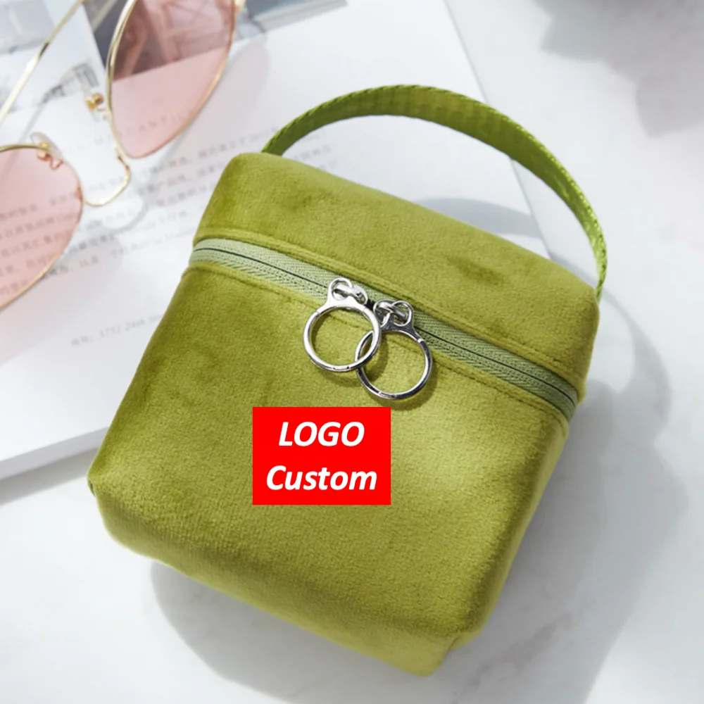 

Factory supply Low MOQ LOGO Custom pink velvet cosmetic bag