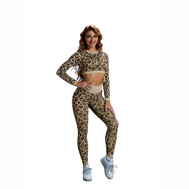 

New product womens workout leggings butt scrunch leggings long sleeve sexy leopard yoga set BK695, Customized colors