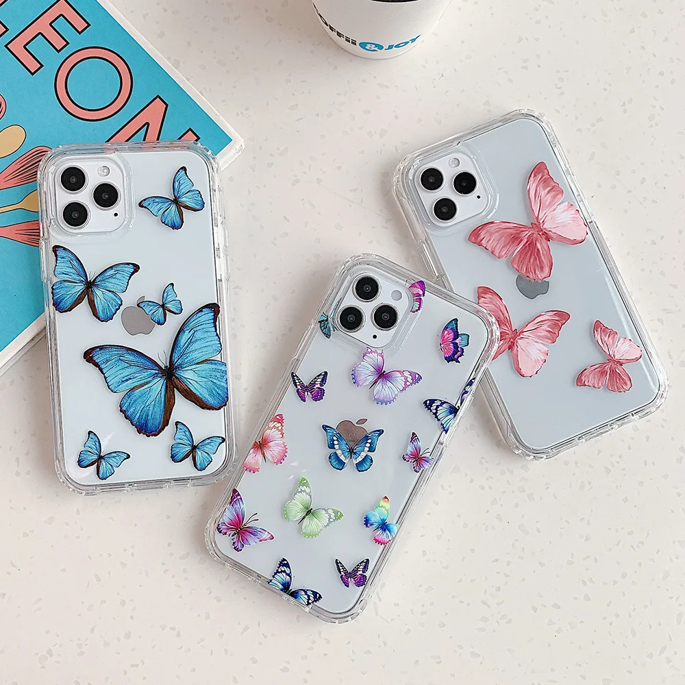 

Armor Printed Butterfly Cover for Apple iPhone 12 Pro Max 360 Shockproof Mobile Phone Case for iPhone11ProMax Case for iPhone X