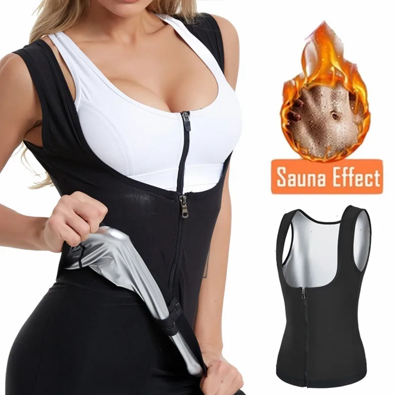 

Women's Hot Sweat Body Shaper Waist Trainer with Zipper Workout Slimming Vest Sauna Shirt Neoprene Compression Shapewear, Black