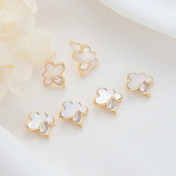 

Factory Wholesale 14K Gold Plated Inlaid Shell Cloud Shape Stud Earrings