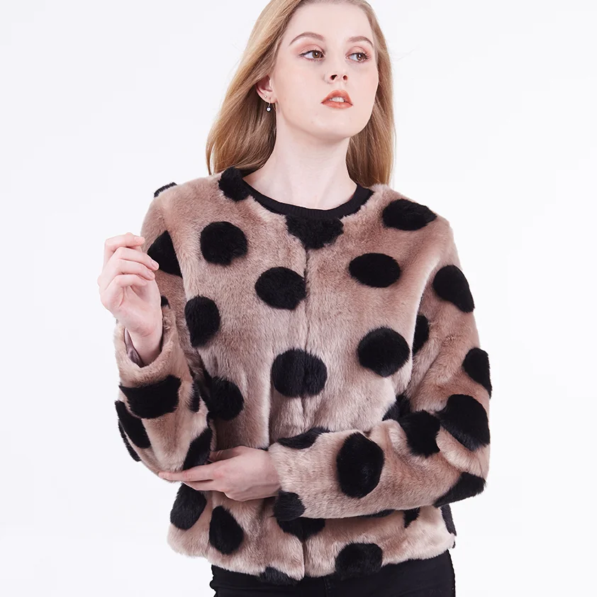 

2020 New Arrivals Fashion autumn/winter women polka dot Style hook and eye closure Ladies faux fur Jacket
