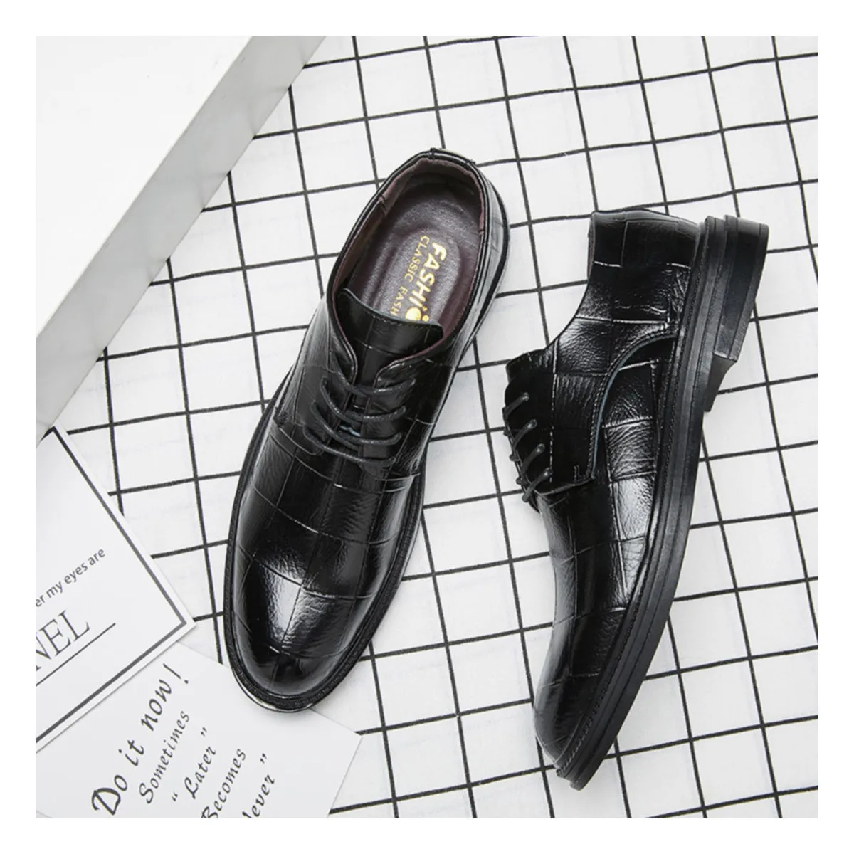 

PU leather mix and match fashionable men's business formal black shoes