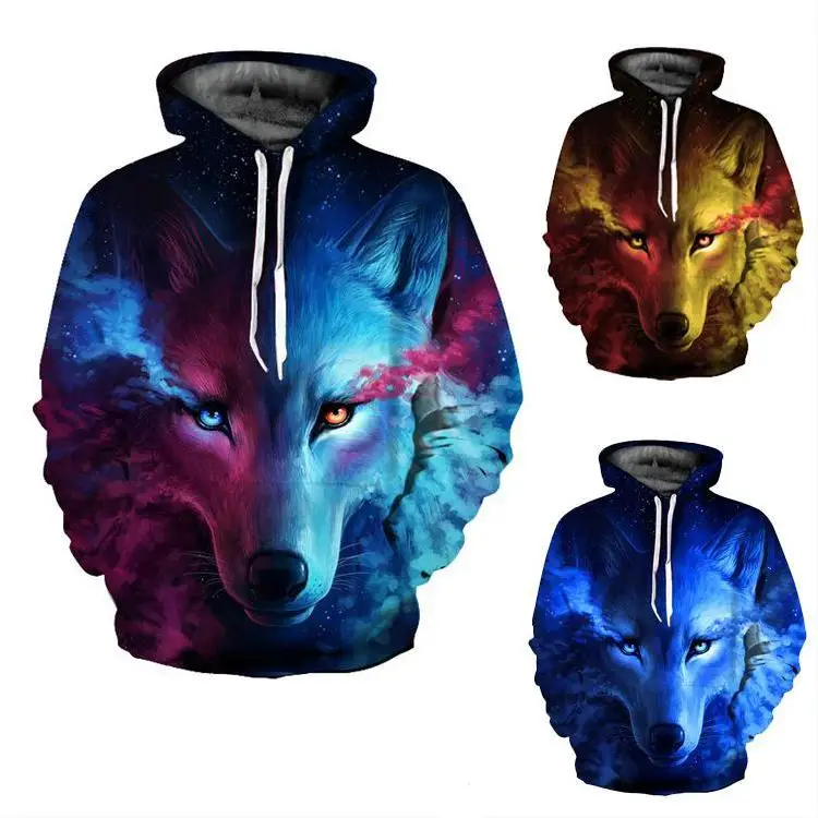 

3D Printed Wolf Man Shirt Long Sleeves Sweatshirts Hoodie Cool Couple Hoodies, Colors