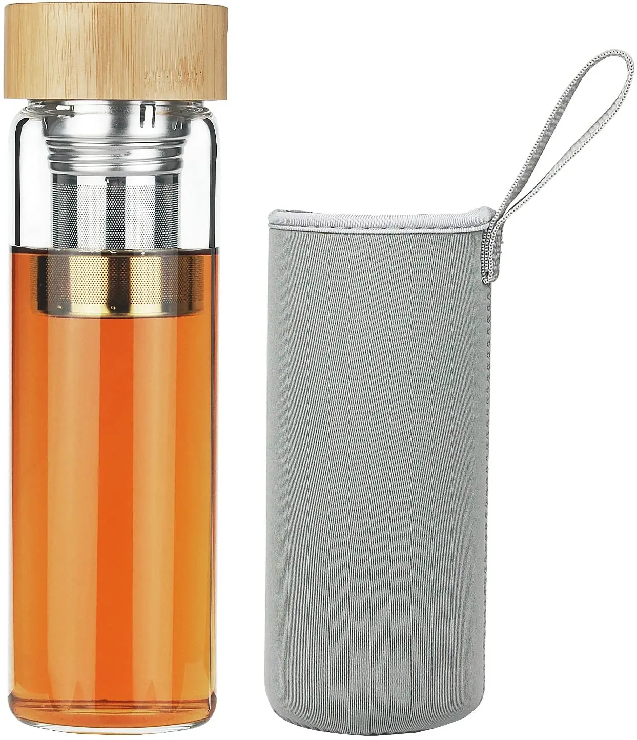 

Everich Glass water bottle with bamboo Lid and stainless steel infuser Protective Silicone Sleeve custom color furit tea bottle, Pantone color