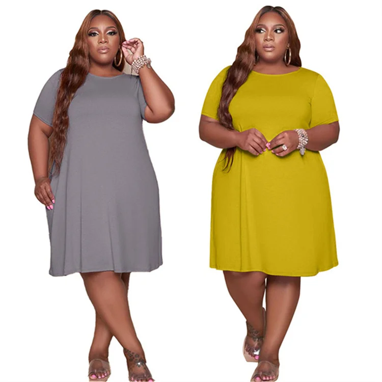 

Womens Dresses Simple Round Neck Short Sleeve Loose Women Custom Outfit 2021 Spring Summer Elegant Casual Plus Size Dresses, Customized color