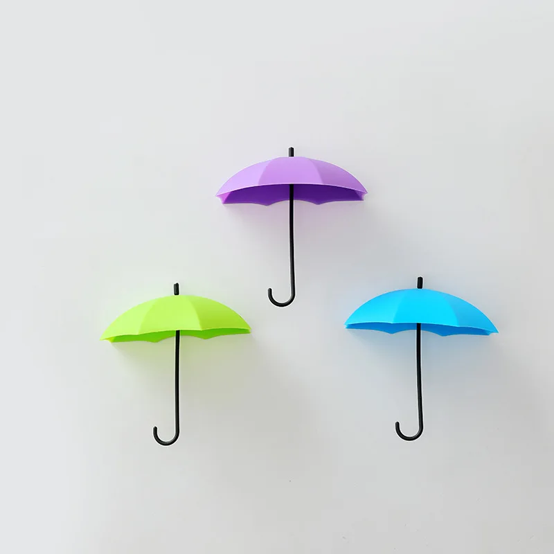 

Umbrella Shape Color Storage Bracket Wall Decoration Paste Hook Three Pack, As photo