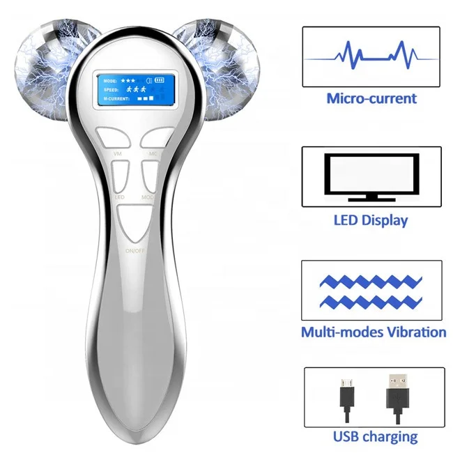 

4D Microcurrent Facial Massager Roller Electric Rechargeable Face Lift Beauty Roller Body Massage