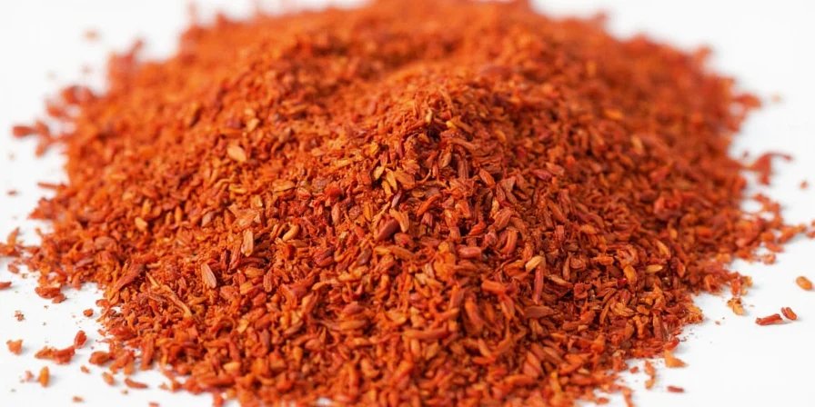A close-up shot of red pepper flakes in a wooden spoon