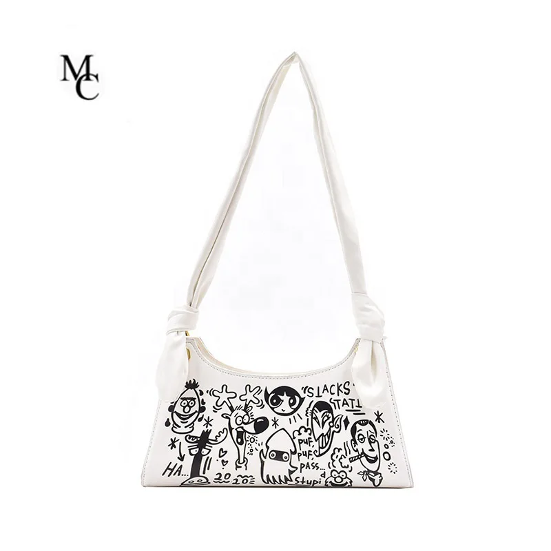 

Hot Sales PU Leather Handbags Cartoon Printing Sling Bag Graffiti Handbags Underarm Bags For Women Luxury