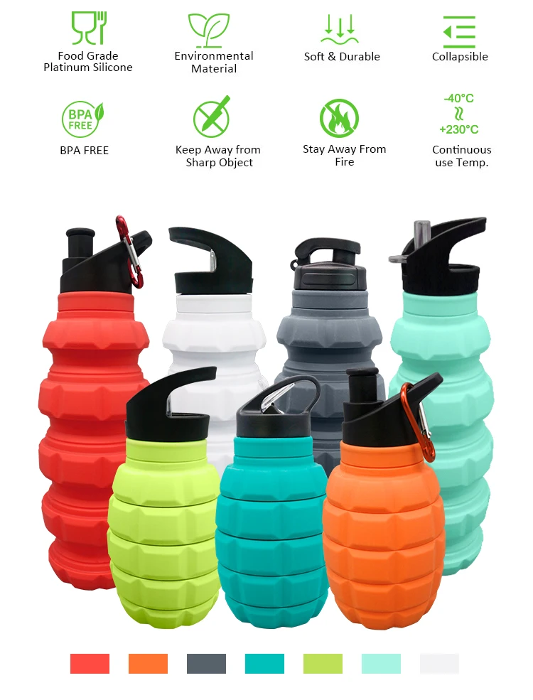 Wholesale Ecofriendly Food Grade Sport 580ml Grenade Silicone Water